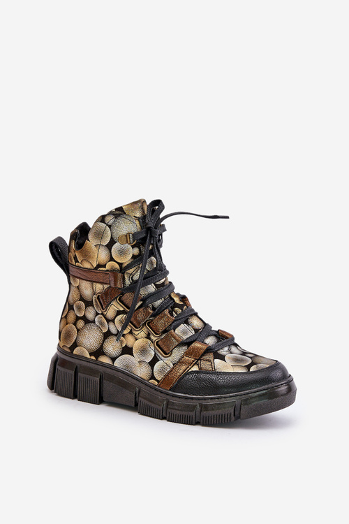 Шкіряні плоскі черевики на шнурівці Maciejka 06158-25 золото