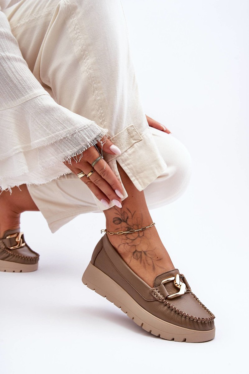 Zazoo 10141 Шкіряні лофери на платформі з декором темно-бежевого кольору