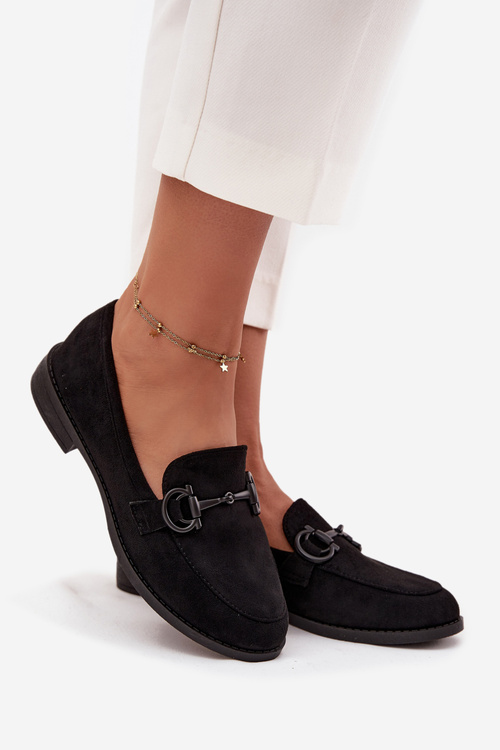 Жіночі мокасини з декоративною деталлю еко замш чорні Ambria