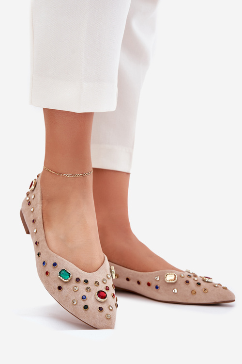 Жіночі Балерини Прикрашені Кристалами Бежеві Valena