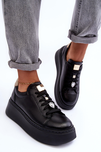 Шкіряне спортивне взуття на платформі Maciejka 06191-01 Чорний