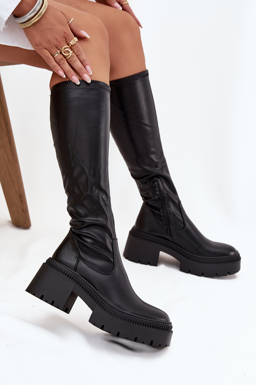 Жіночі чоботи з масивним каблуком і платформою на застібці Чорні Florinne