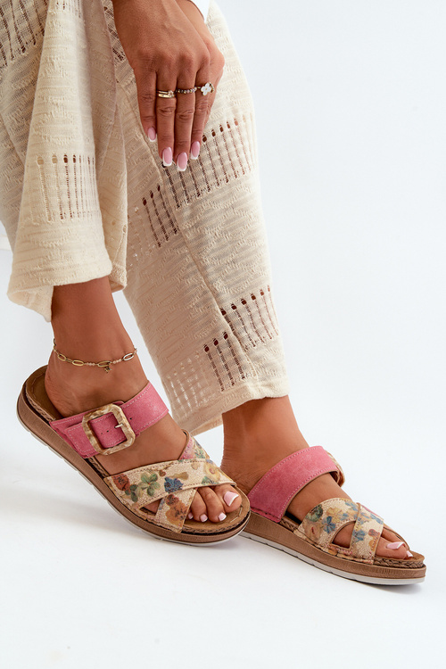 Зручні жіночі шльопанці з пряжкою в квіти Inblu GS000051 Рожевий