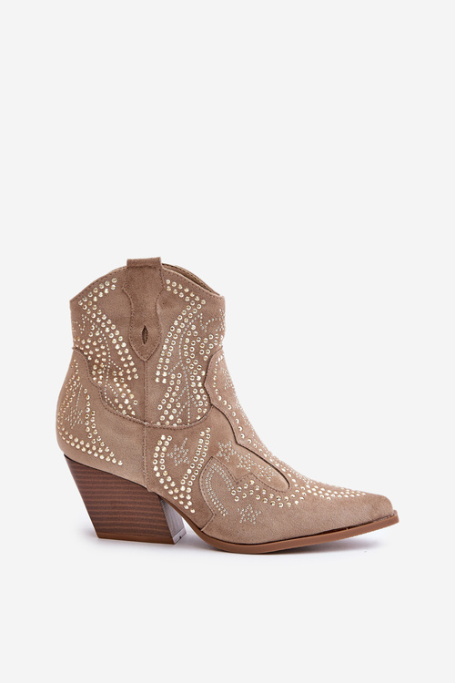 Ковбойські ботильйони з прикрасами на підборах бежеві Kaivina