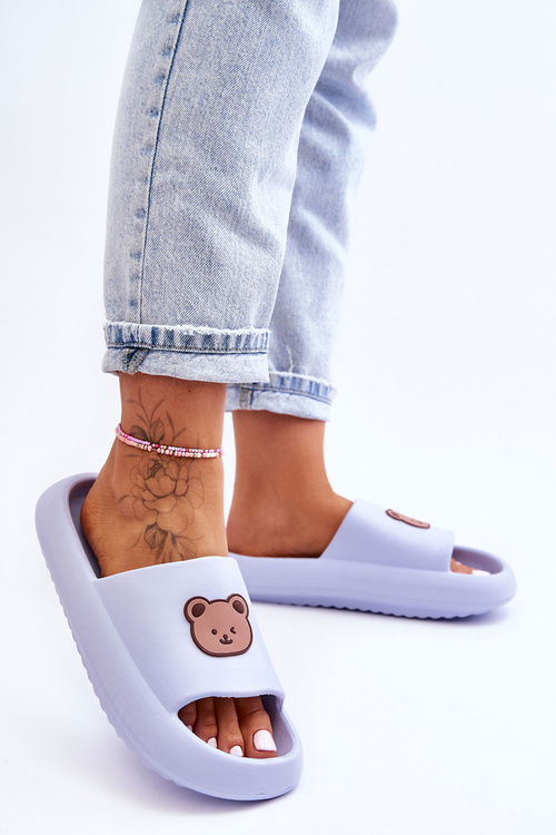 Легкі жіночі поролонові тапочки з плюшевим ведмедиком Синя Лія