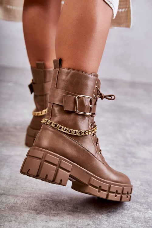 Модні робочі черевики з ланцюжком Коричневий Solesso