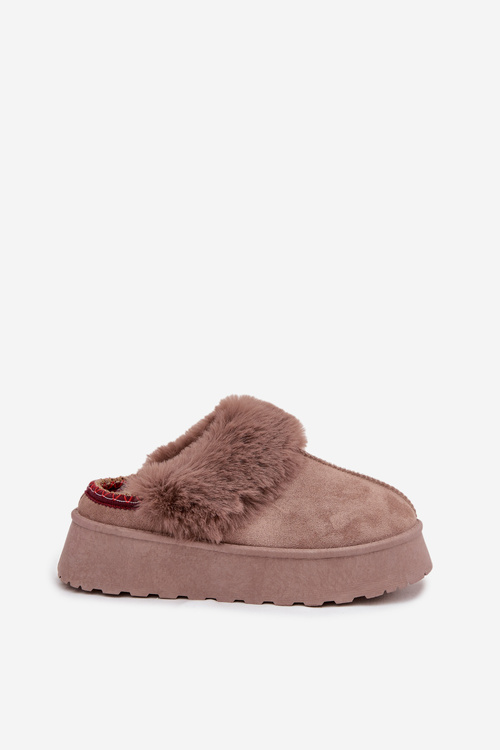 Жіночі зимові Уггі черевики на платформі з хутром і вишивкою темно-бежеві Querina