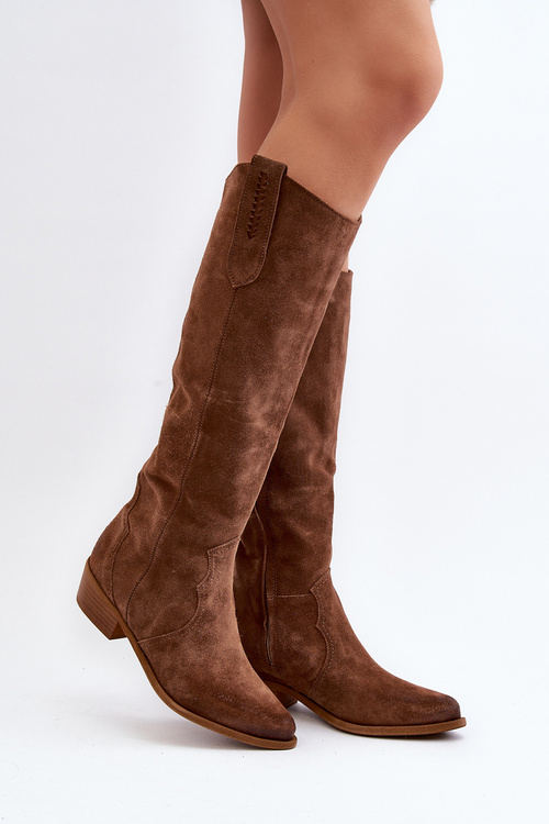 Zazoo 3427 Жіночі замшеві ковбойські чоботи коричневого кольору