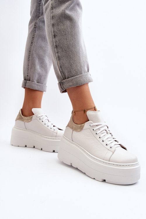 Жіноче шкіряне спортивне взуття на платформі M01/1 Zazoo світло-бежевий