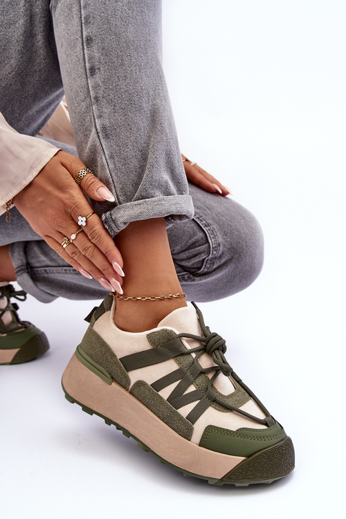 Жіночі замшеві спортивні туфлі на платформі бежево-зелені Rohan