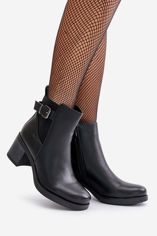 Теплі черевики на підборах Екошкіра з пряжкою Чорні Eriliana