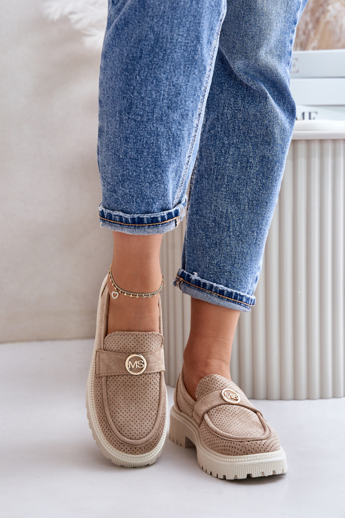 Жіночі лофери із золотистими деталями кольору хакі Arilva