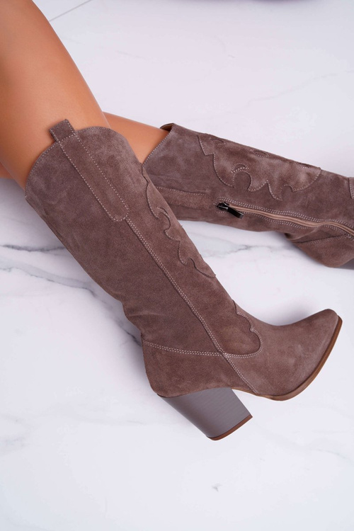 Жіночі чоботи на шпильці ковбойські капучино Брант