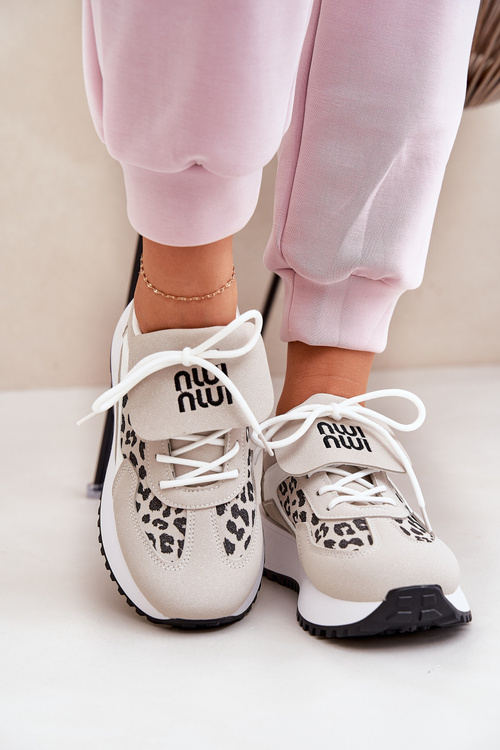 Спортивне Взуття Кросівки Жіночі На Платформі Леопард Біло-Бежеві Pumbes