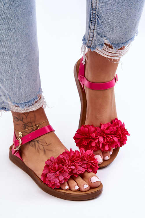 Жіночі босоніжки з текстильними квітами Fuchsia Fiori