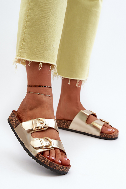 Жіночі коркові босоніжки на платформі з золотими ремінцями Doretta