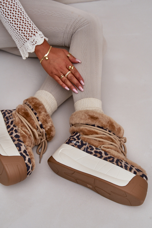 Шкіряні жіночі зимові черевики на товстій підошві з хутром Panther Big Star OO274A207 Коричневий