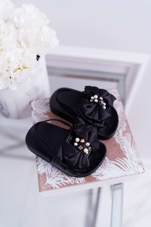 Дитячі гумові шльопанці з метеликом Чорні Senari