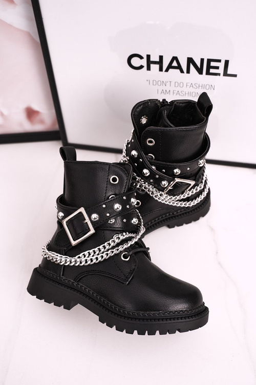 Чоботи дитячі на ланцюжку утеплені хутром Доллі чорного кольору