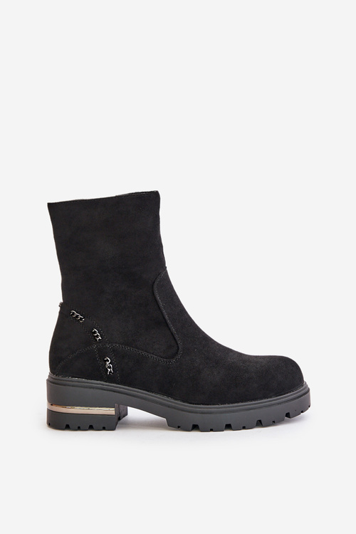 Теплі жіночі черевики з еко замші на блискавці Чорні Narilie