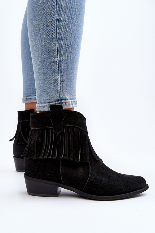 Чорні жіночі замшеві чоботи з бахромою Zazoo 3430