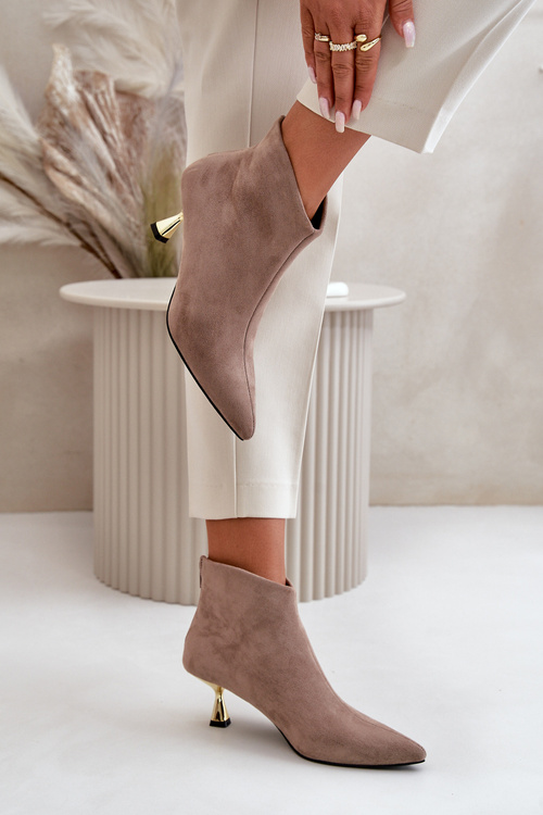 Жіночі чоботи на шпильці Еко замшеві темно-бежеві Terlena