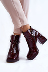 Шкіряні ботильйони з крокодиловим малюнком бордового кольору Alienore