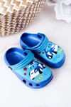 Дитячі поролонові тапочки з машинкою Сині