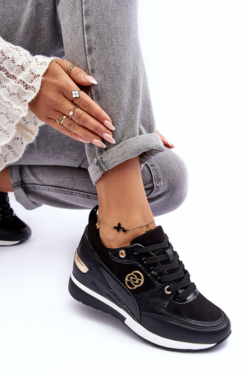 Жіночі спортивні туфлі на танкетці чорні Genova