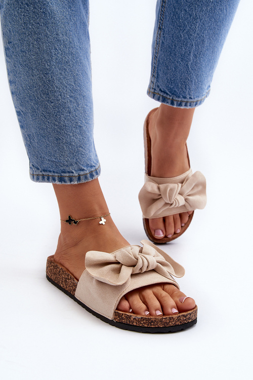 Жіночі бежеві тапочки з бантом Ezephira