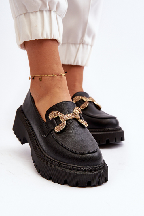 Чорні жіночі лофери з декором Gargi