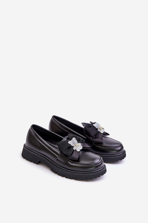 Мокасини для дівчинки з бантом з екошкіри Avallesa чорного кольору