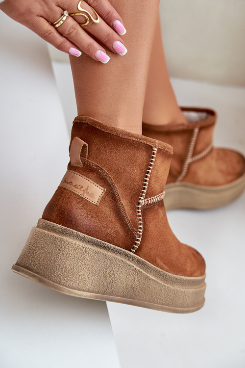 Шкіряні замшеві зимові черевики на платформі та танкетці Коричневий Maciejka 06769-29 Коричневий