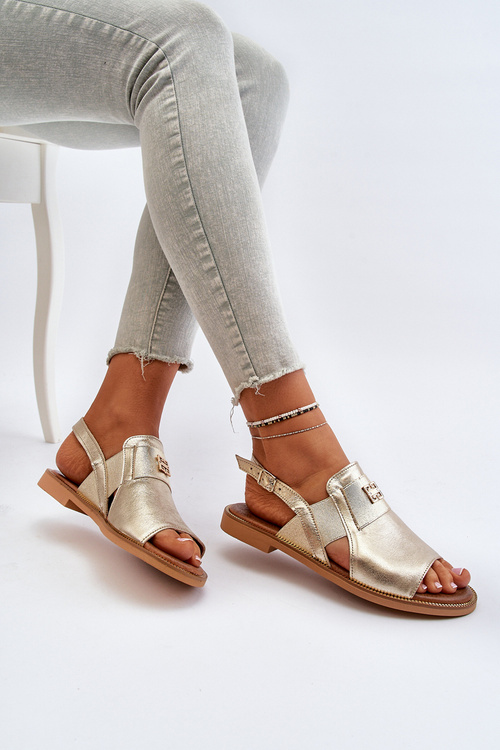 Золоті жіночі шкіряні босоніжки Zazoo 40385