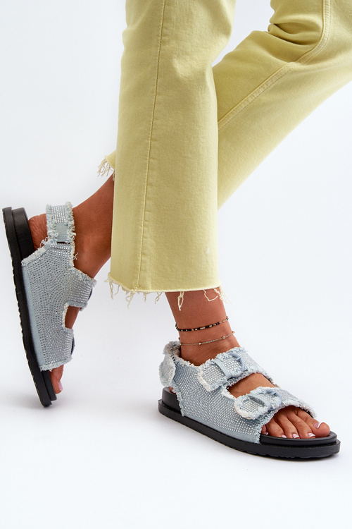 Сині жіночі джинсові босоніжки Irmale з прикрасами