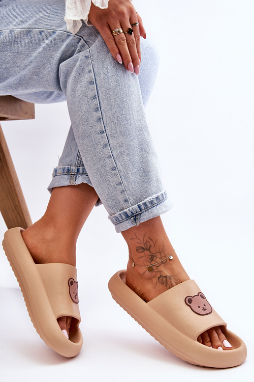 Легкі жіночі поролонові тапочки з ведмедиком Бежеві Lia