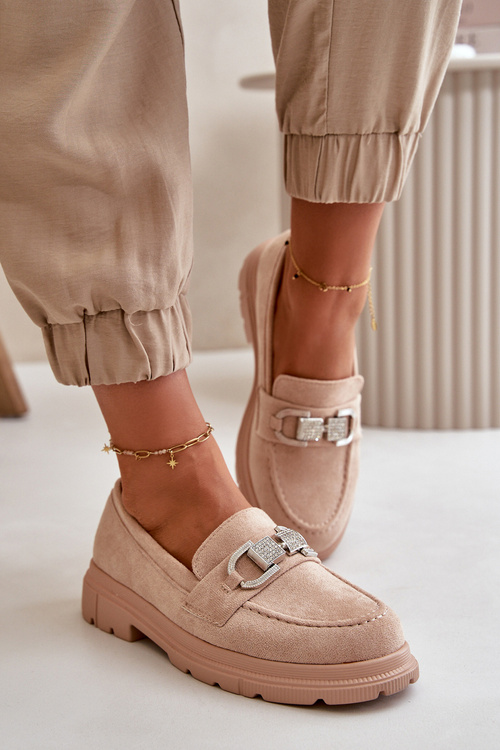 Жіночі еко-замшеві мокасини з декором Wistera бежевого кольору