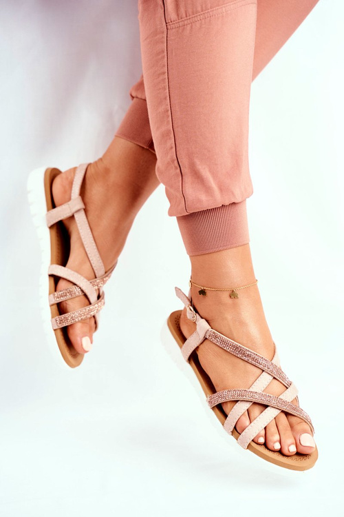 Жіночі босоніжки Lu Boo з цирконами 406-6 Rose Gold Feen