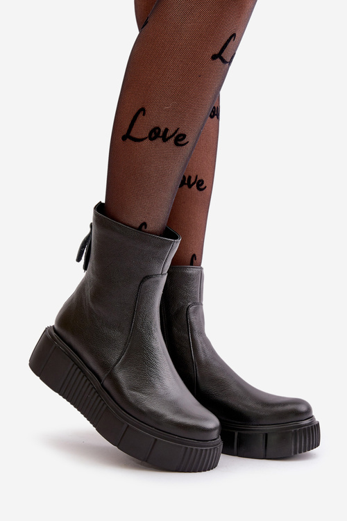 Чорні жіночі шкіряні ботильйони на платформі Zazoo 60369