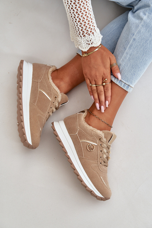 Жіноче спортивне взуття утеплене хутром на платформі хакі Lerisas