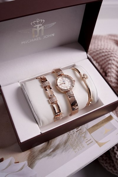 Жіночий набір годинник і два браслети Michael John Pink Gold