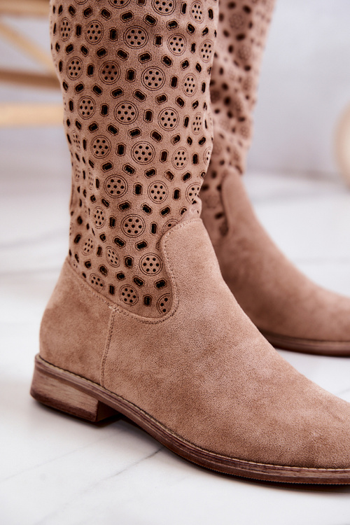 Ажурні замшеві високі чоботи бежеві Darnell