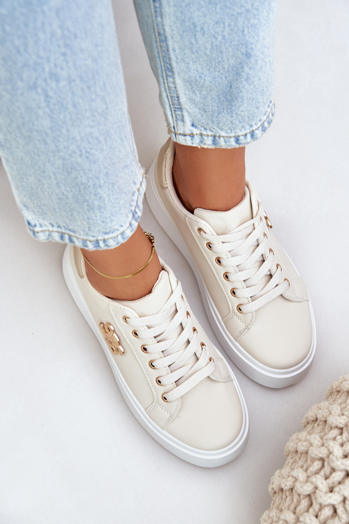 Жіночі Кросівки На Платформі Бежево-Золоті Temittes