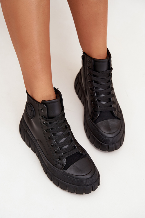 Утеплені Високі Кросівки Для Жінок На Платформі З Блискавкою Чорні Sarira