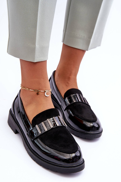 Чорні лаковані лофери з декором SBarski HY317