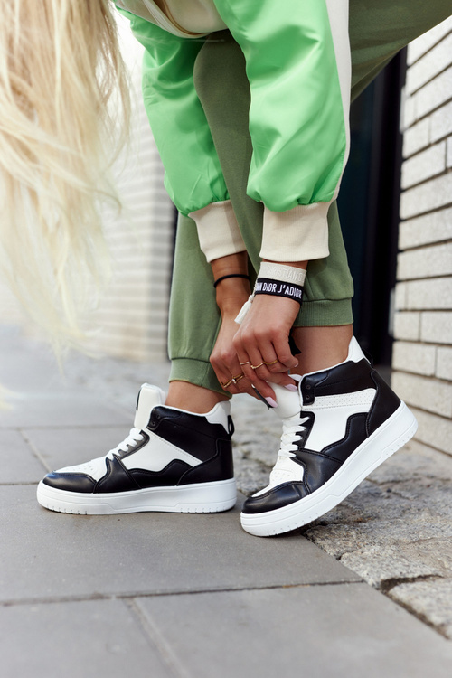 Високе жіноче спортивне взуття біло-чорне Megithoe