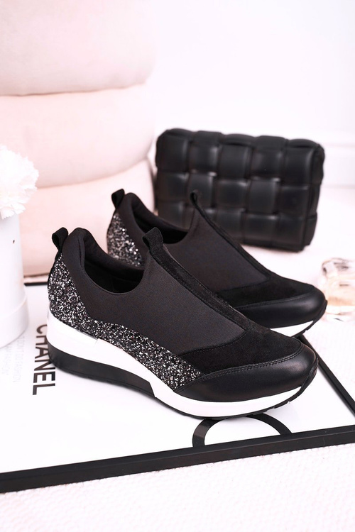 Жіночі шкіряні кросівки на танкетці Black Silver Frances