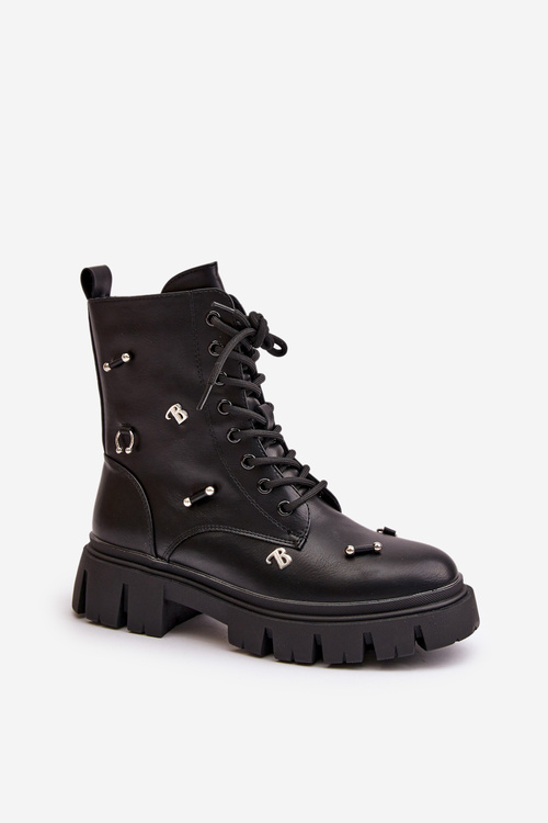 Жіночі робочі черевики з декором з екошкіри Cadenilla чорного кольору