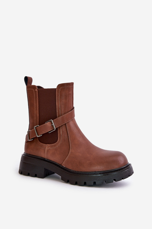 Шкіряні утеплені ботильйони з ремінцем Коричневі Sergio Leone TR719-S