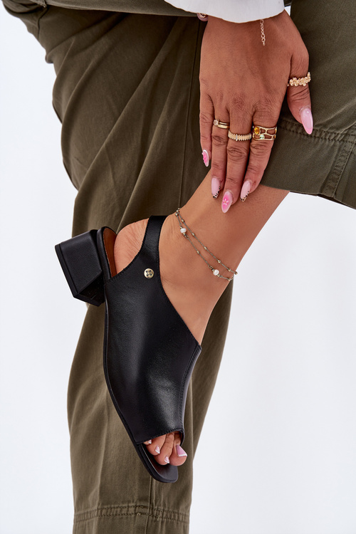 Шкіряні Жіночі Сандалі На Блоці Maciejka 06975-01 Чорні